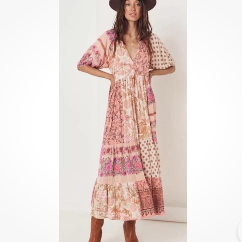 Spell Patchwork Maxi Dress In Blush
